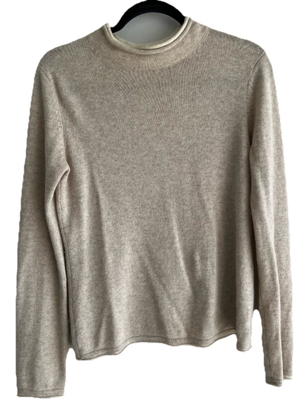 Sundance Sweater S Beige 100% Cashmere Solid Rolled Mock Neck Long Sleeve